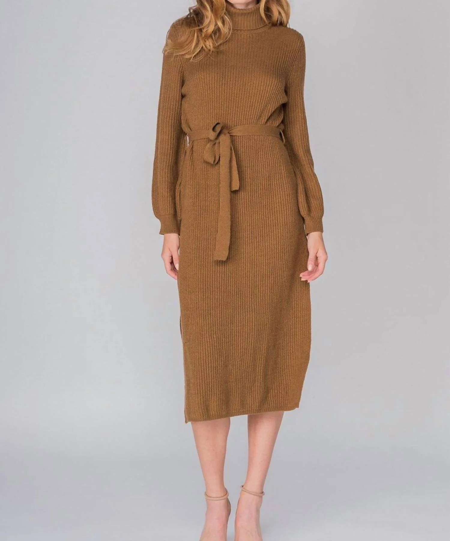 Cafe Turtleneck Sweater Dress In Brown | Shop Simon