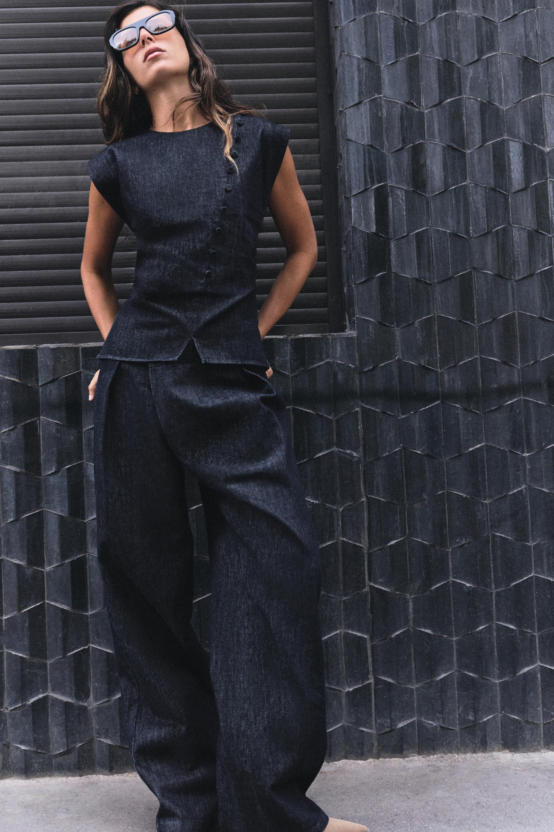 Z1975 DENIM TOP WITH COVERED BUTTONS | Zara UK
