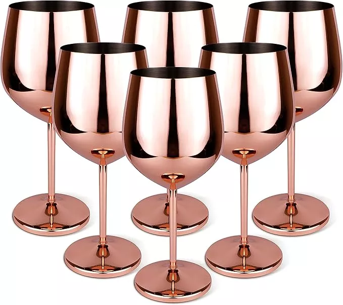 2 Pack Stainless Steel Wine Glass 18 oz Unbreakable Rose Gold Wine Gla