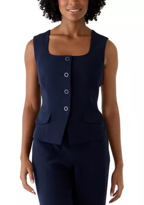 SOHO APPAREL Women's Button Front Vest, Navy Blue, Medium | Belk