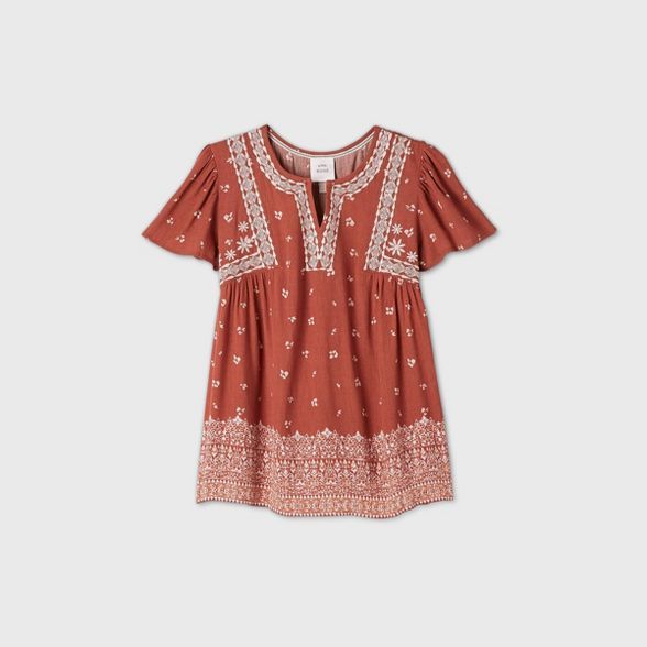 Women's Floral Print Short Sleeve Embroidered Top - Knox Rose™ | Target