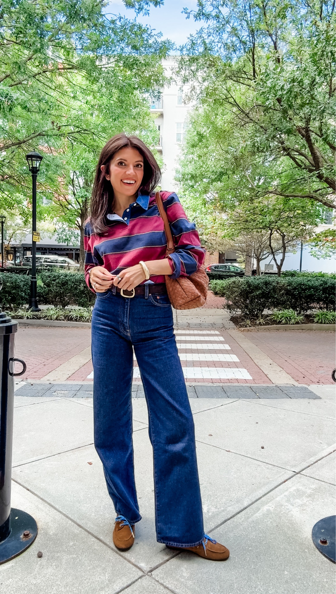 Mom outfit for fall. Cutest rugby polo by Levi’s! In a size small. Jeans in a size 26. I’m
5’7”. 

#LTKOver40 #LTKTall