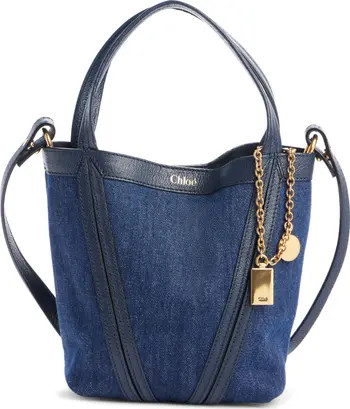 Small Spin Leather Trim Denim Tote | Nordstrom
