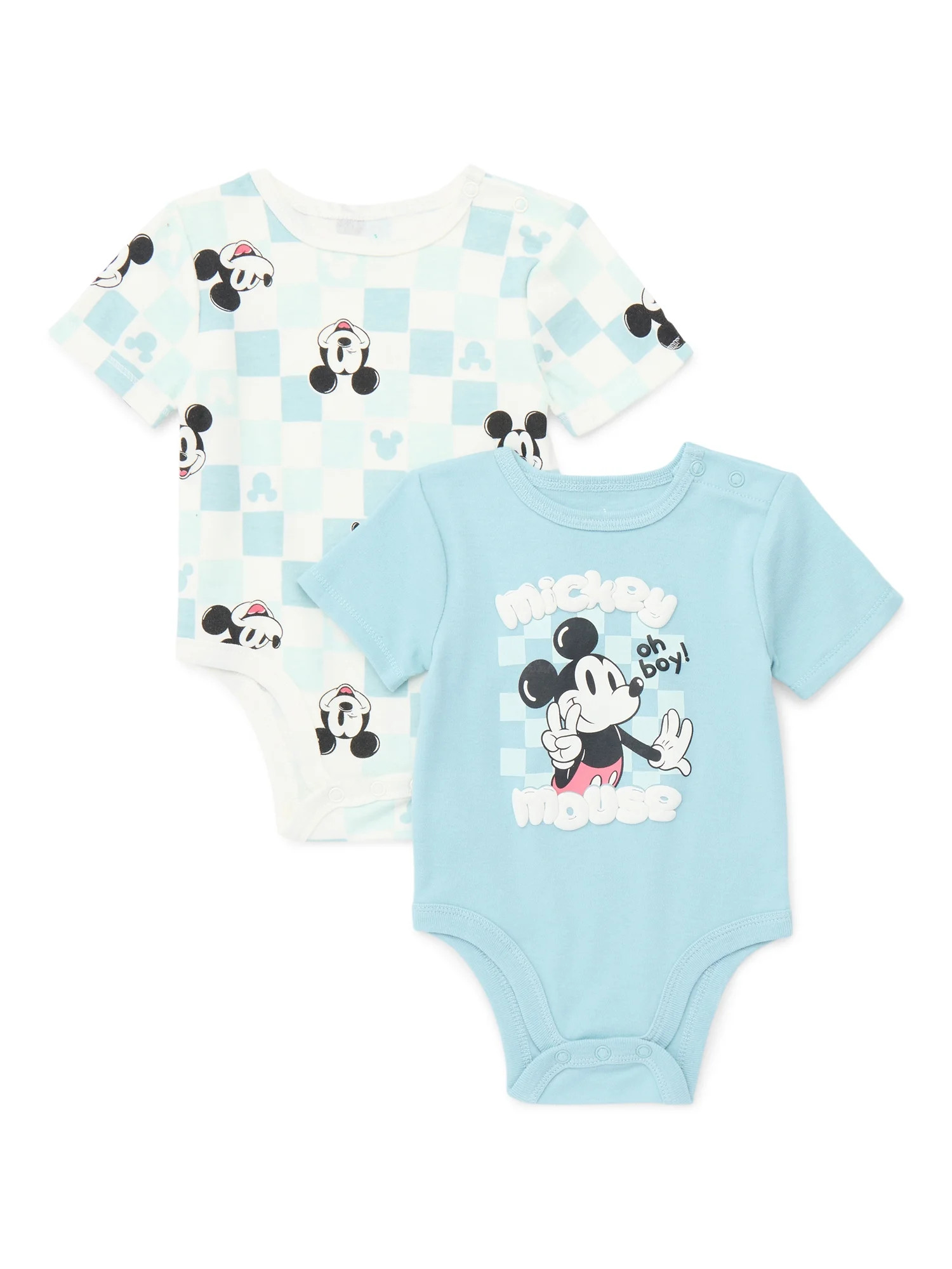 Disney Baby Boys or Girls Mickey Mouse Bodysuit with Short Sleeves, 2-Pack, Sizes 0/3M-24M | Walmart (US)