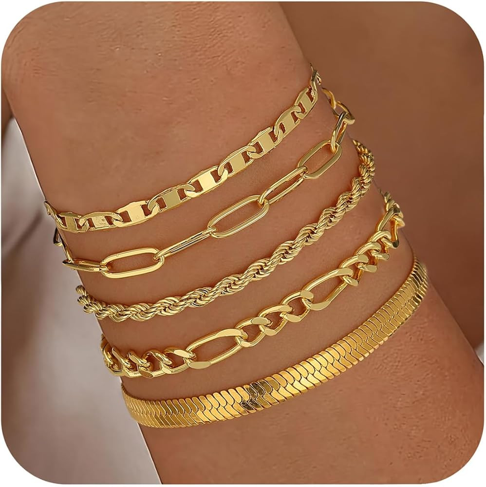 Turandoss Gold Bracelets for Women Trendy - 18K Real Gold Plated Chain Bracelets Gold Jewelry Set... | Amazon (US)