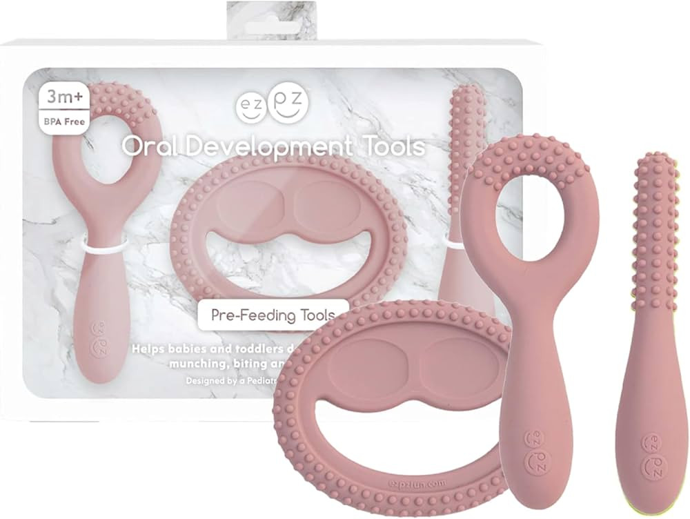 ezpz Oral Development Tools - 3 Months+ (3 Pack in Blush) - Non-Slip Loop, Smile and Stick, 100% ... | Amazon (US)