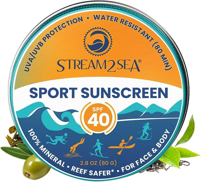 STREAM 2 SEA SPF40 Unscented Mineral Sport Sunscreen in Tin with EcoSafe Zinc for Face & Body, Na... | Amazon (US)