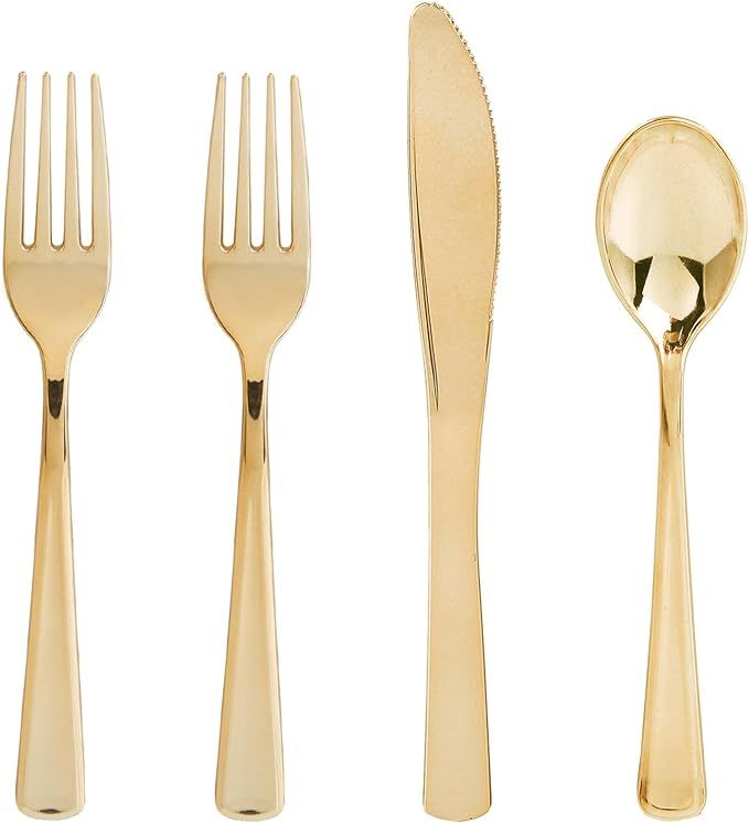 YOUBET 100PCS Gold Plastic Silverware -Gold Plastic Cutlery Set Disposable Flatware Dinnerwar-50 ... | Amazon (US)