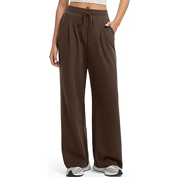 SUUKSESS Women Wide Leg Work Pants High Waisted Drawstring Waffle Knit Trousers | Amazon (US)