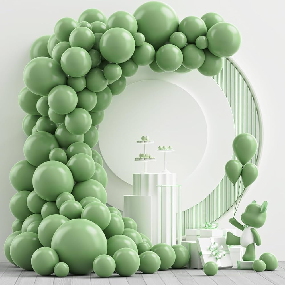 NISOCY Sage Green Latex Balloon Arch Garland Kit, 102PCS 18In 12In 10In 5In Olive Green for Birth... | Amazon (US)