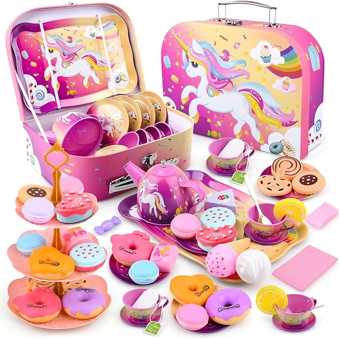 Auney Tea Party Set Toys for Girls, Tin Unicorn Tea Set Pretend Play Girls Toys Gifts for Age 3-6... | Amazon (US)