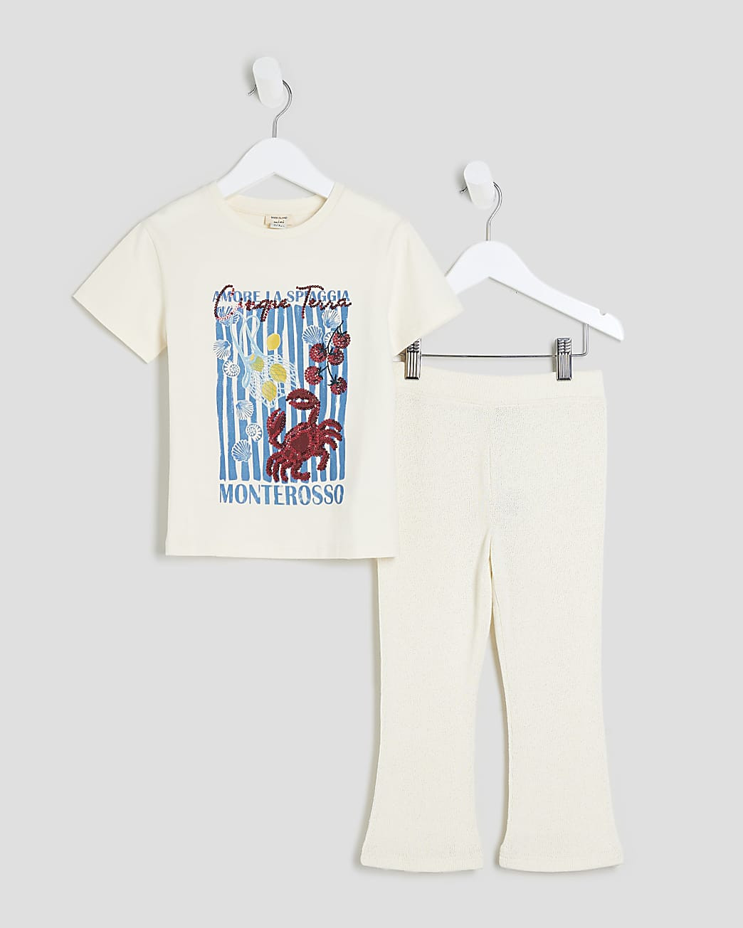 Mini Girls White Crab Graphic T-Shirt Set | River Island UK & IE