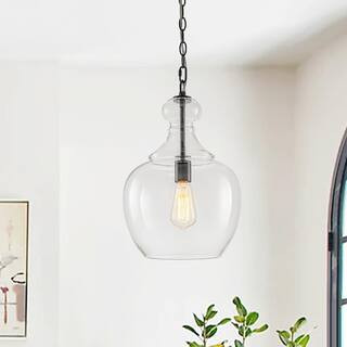 Y'INSP 60-Watt 1 Light Black Modern industrial Shaded Pendant Light Fixture with Clear Glass Shad... | The Home Depot