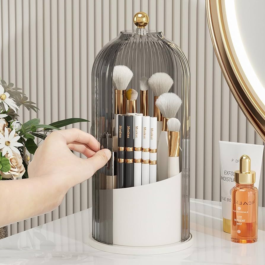 KHNR Makeup Brush Organizer with Lids,360 Rotating Makeup Organizers,Dustproof Makeup Holders and... | Amazon (US)