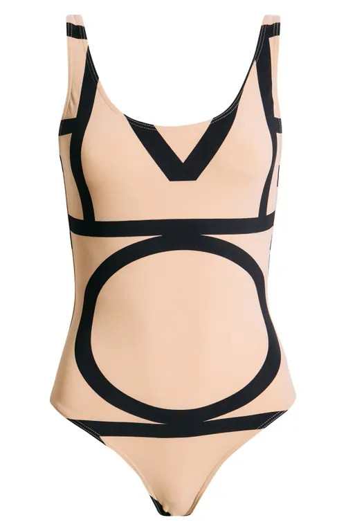TOTEME Logo One-Piece Swimsuit in Monogram Print at Nordstrom, Size X-Large | Nordstrom