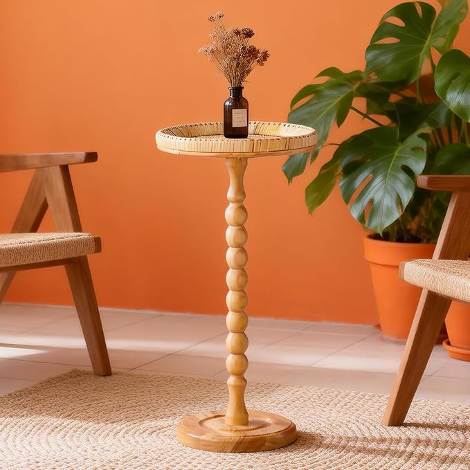Small Side Table, Rattan Drink Table, Round Side Table for Small Spaces, Boho Circle End Table Co... | Amazon (US)