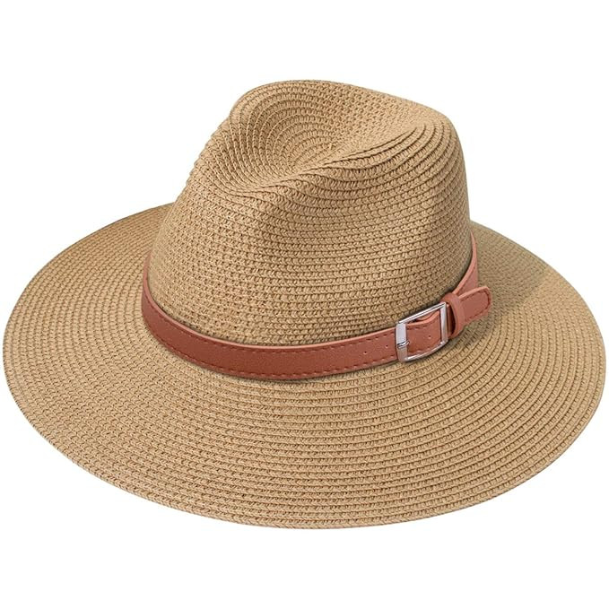 Lanzom Women Wide Brim Straw Panama Roll up Hat Fedora Beach Sun Hat UPF50+ | Amazon (US)
