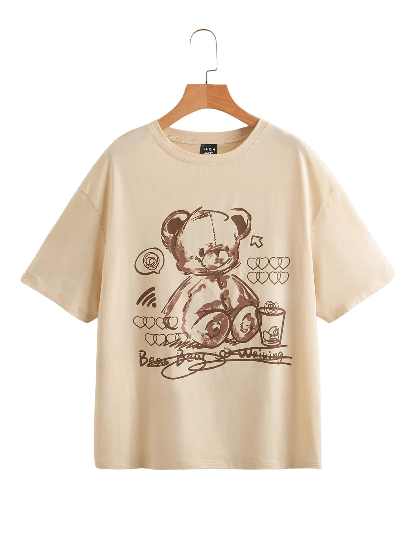 Plus Bear And Letter Graphic Drop Shoulder Tee | SHEIN