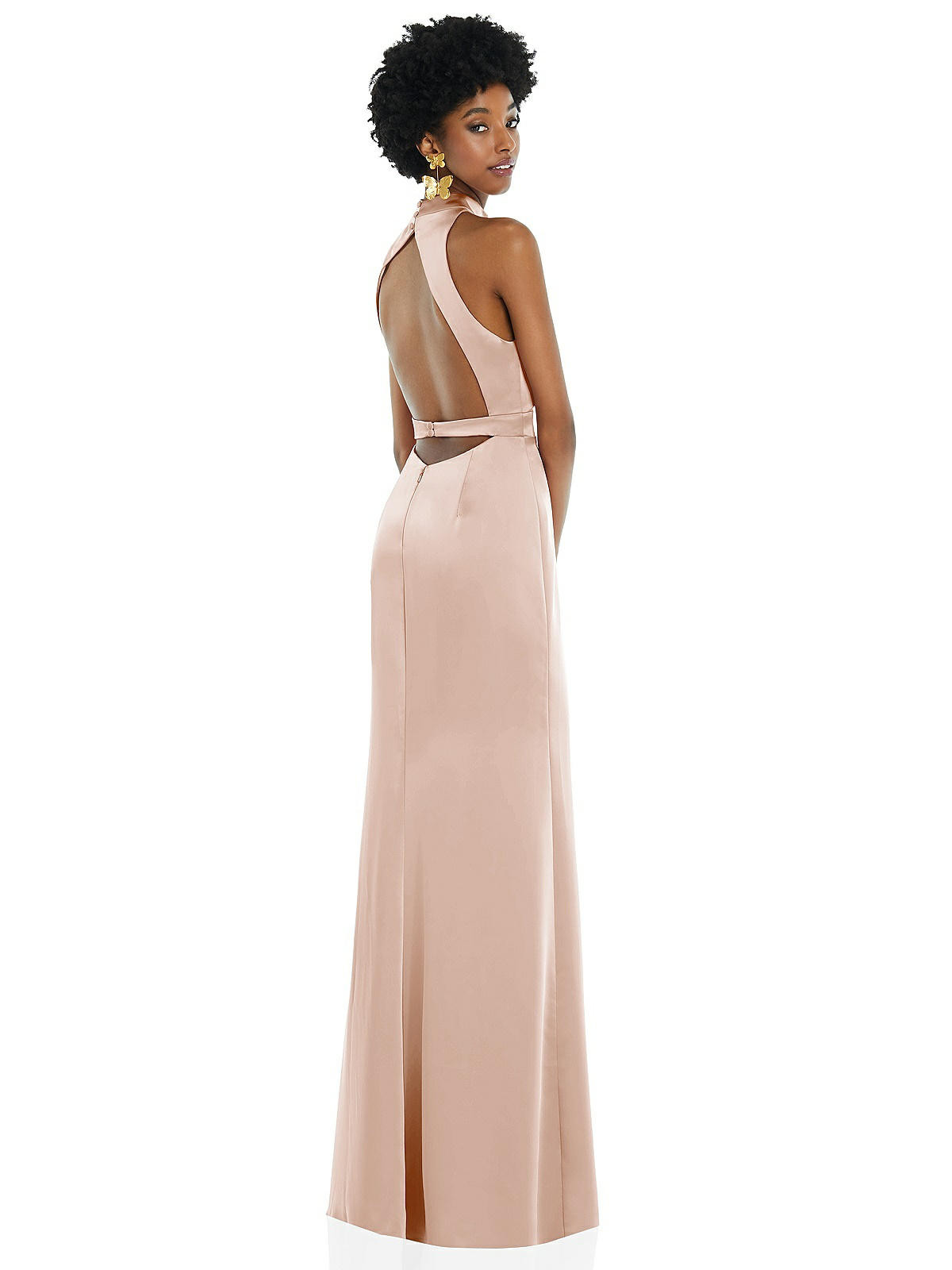 High Neck Backless Maxi Dress with Slim Belt | The Dessy Group