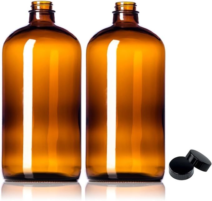 2 Pack ~ 32oz Amber Glass Growlers with Polycone Lids for a Tight Seal - Perfect for Secondary Fe... | Amazon (US)