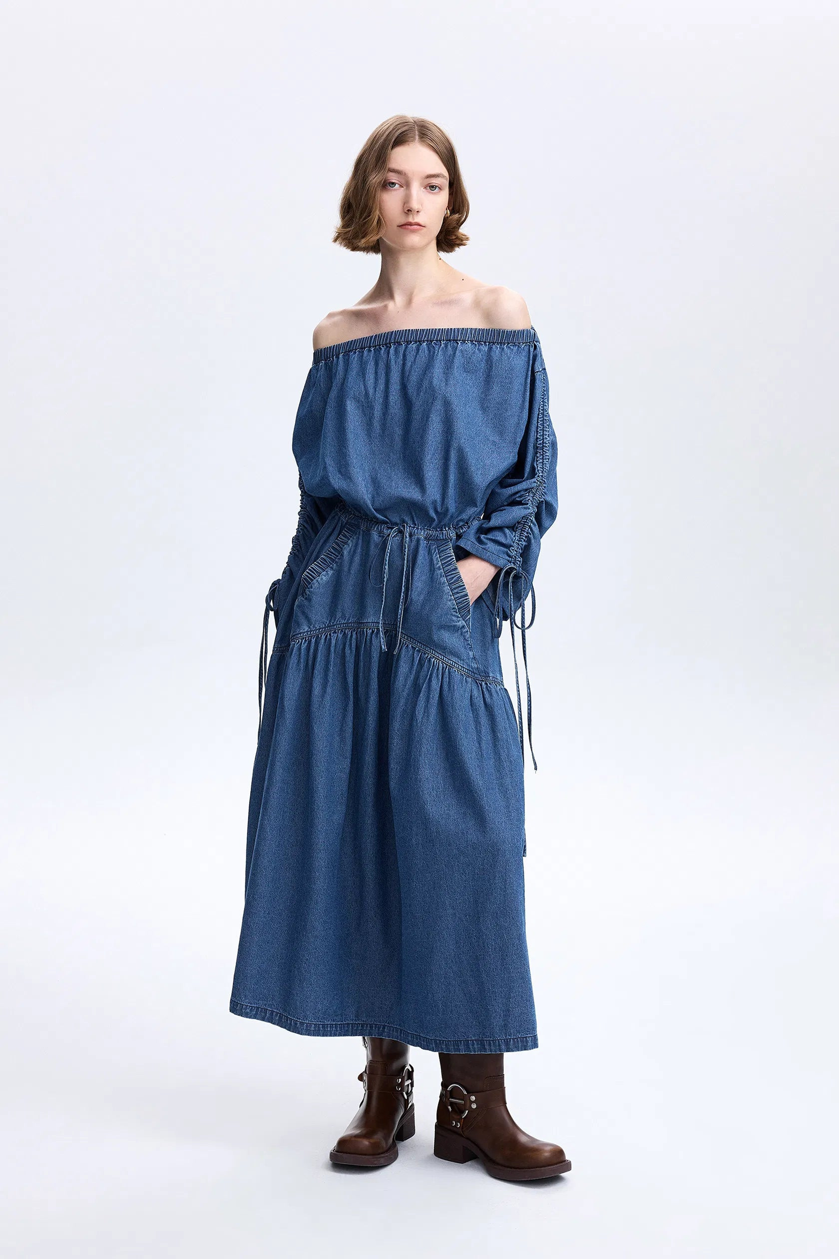 Diane Drawstring Dress in Tencel Denim | Fabrique