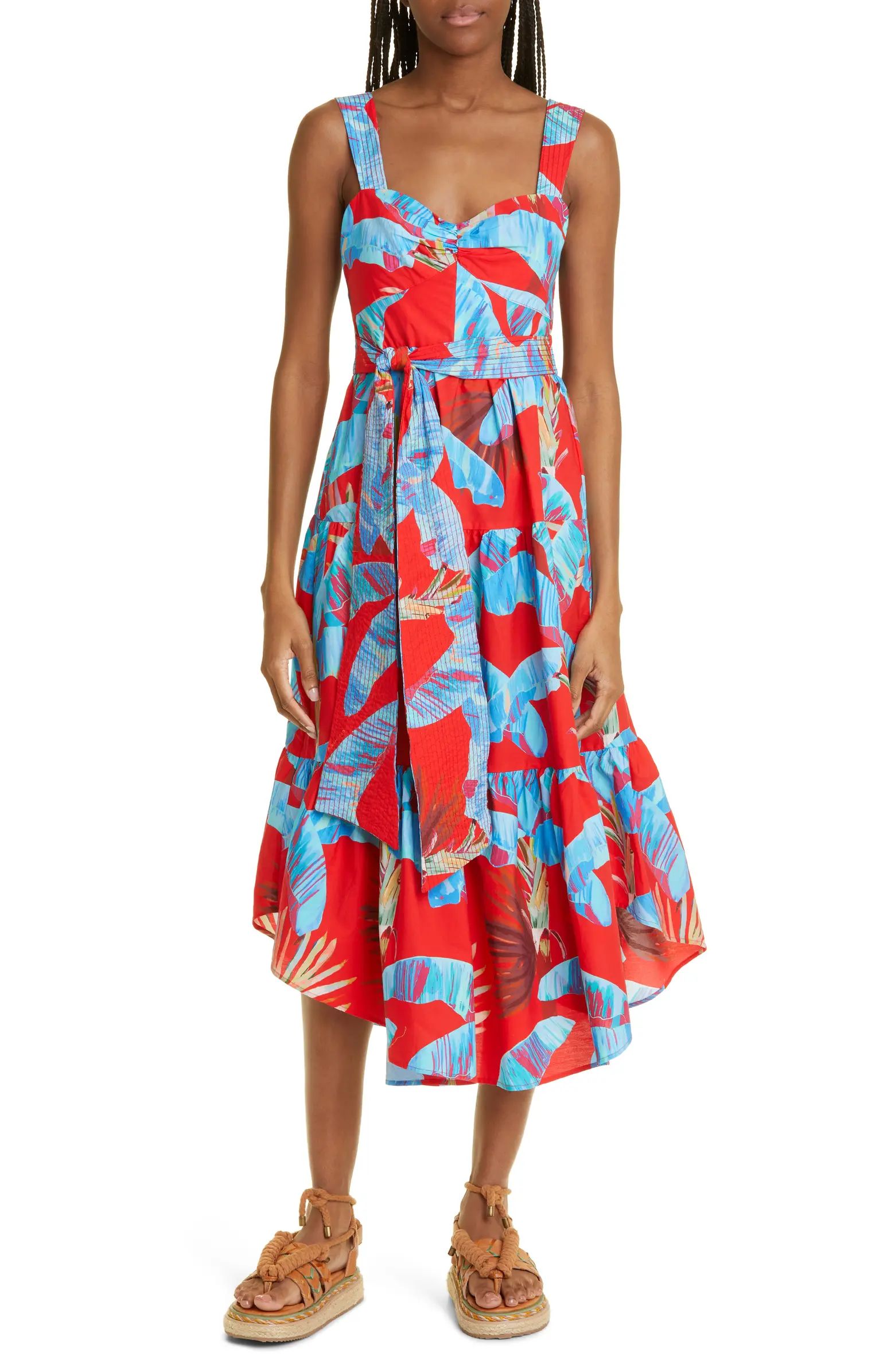 Sweet Jungle Frond Print Tiered Cotton Sundress | Nordstrom