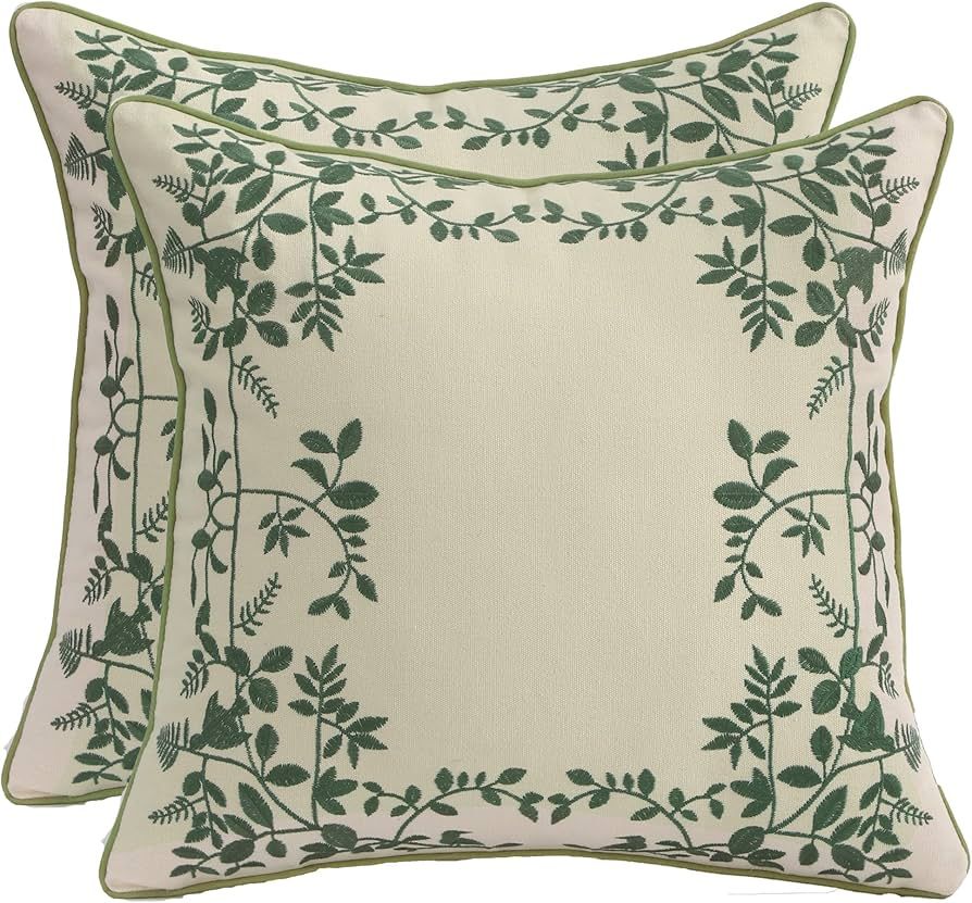 Tosleo Embroidered Throw Pillow Covers 18x18 Set of 2,Flowers Pillow Cushion Cases,Farmhouse Deco... | Amazon (US)