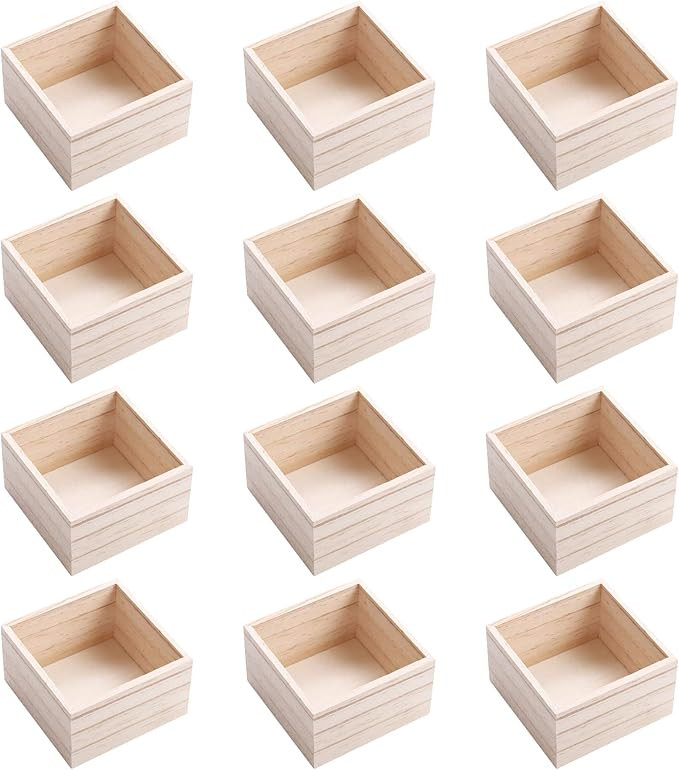 (8 Pack) 4" x 4" Rustic Wooden Boxes - Unfinished Wooden Box for Crafts, Home Decoration, and Cen... | Amazon (US)