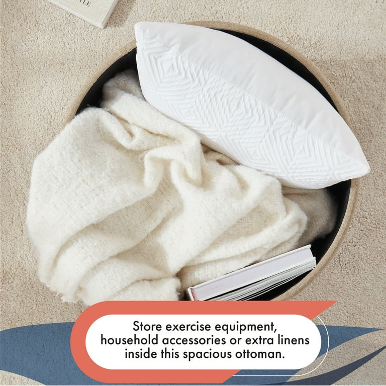 Ornavo Home Donovan Round Tufted Linen Storage Ottoman Foot Rest Stool Seat with Removable Lid - ... | Walmart (US)