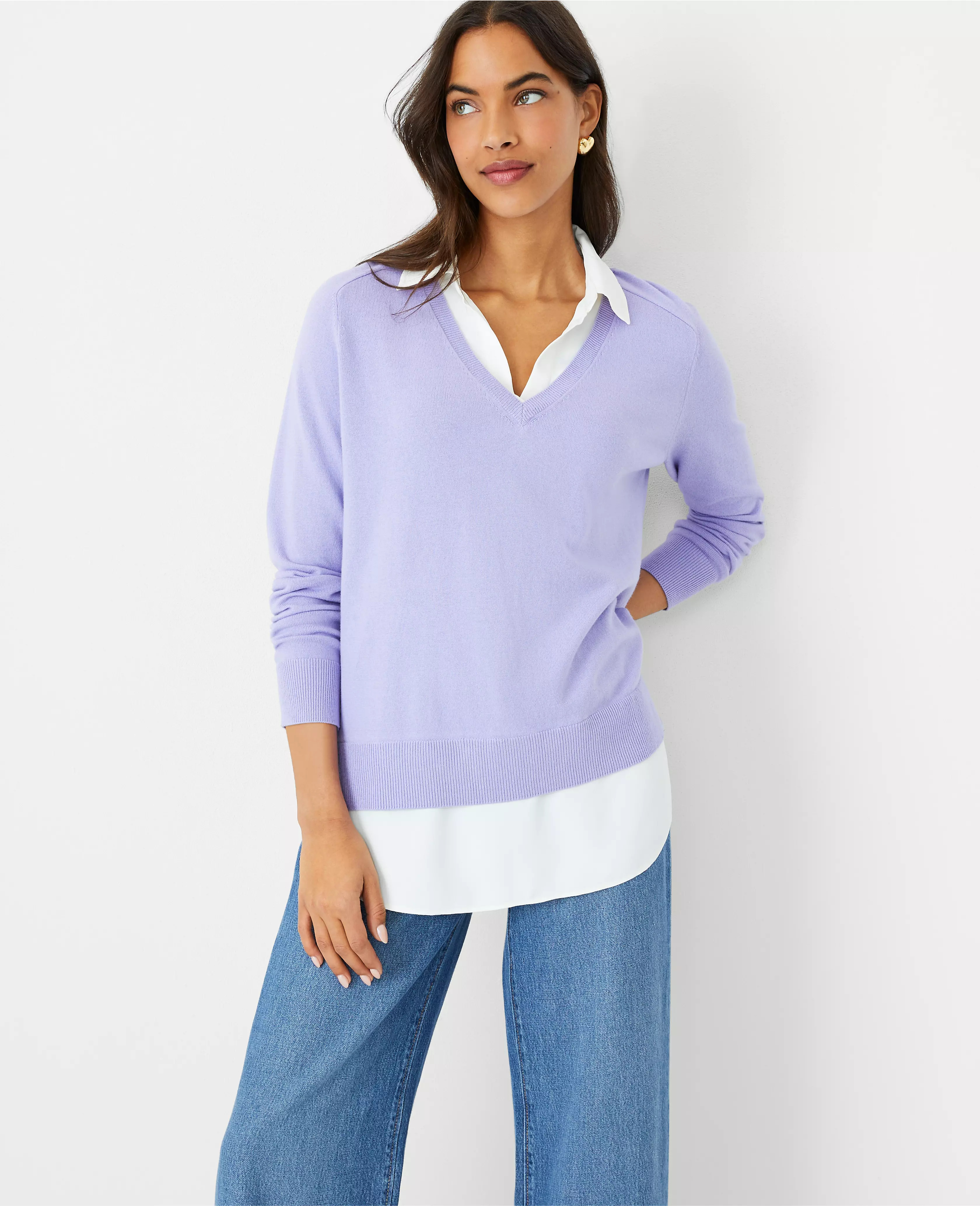 Collared Mixed Media Sweater | Ann Taylor (US)