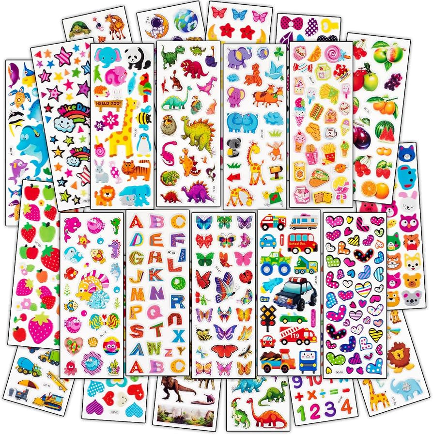 3D Stickers for Kids & Toddlers, 500+ 3D Puffy Stickers Including Animals, Letters, Numbers, Dino... | Amazon (US)