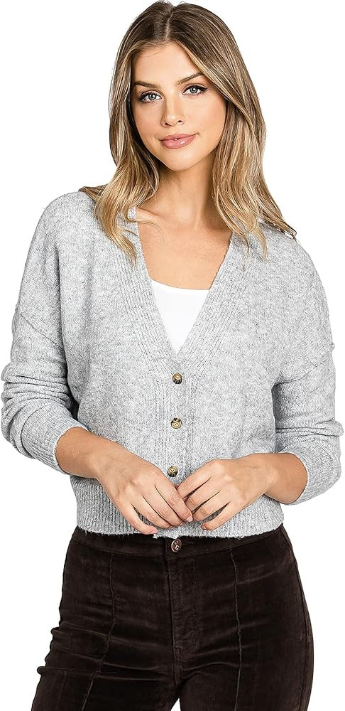 Love Tree Women's Juniors Classic Crop Cardigan Sweater | Amazon (US)