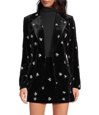 Belinda Coordinating Collar Long Sleeve Embroidered Velvet Jacket | Dillard's