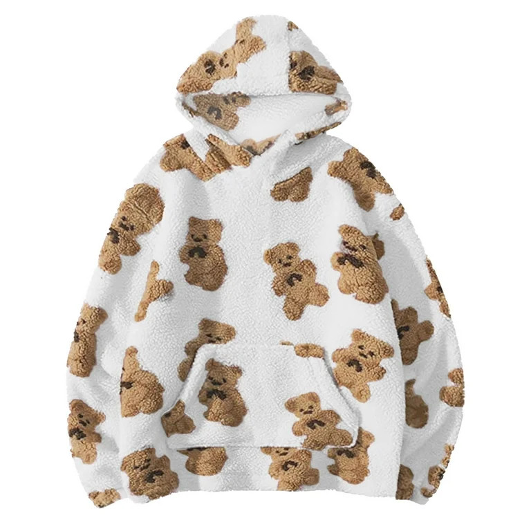 Women's Fuzzy Fleece Oversized Sweatshirts Hoodie Fall Long Sleeve Cute Teddy Bear Hooded Sweatsh... | Walmart (US)