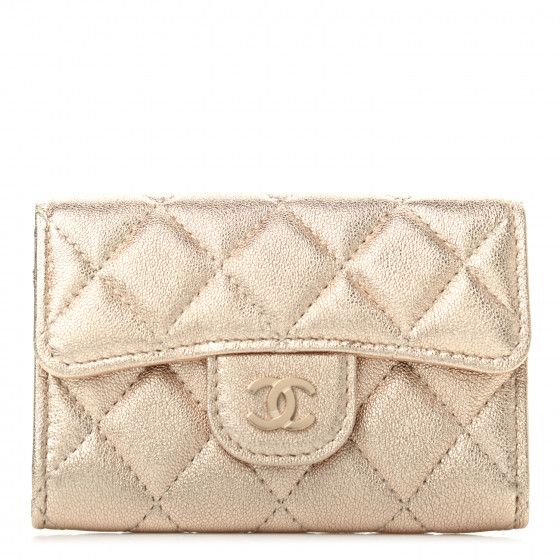 CHANEL Metallic Lambskin Quilted Flap Card Holder Wallet Gold | Fashionphile