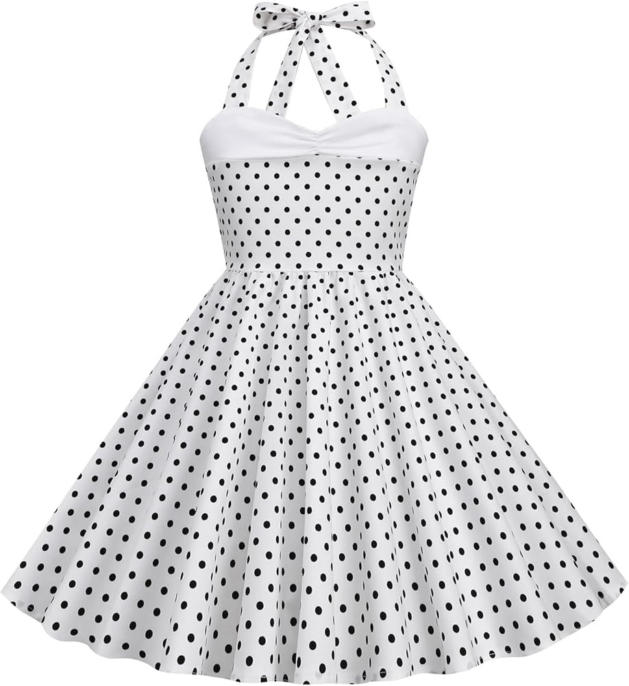 KISSOURBABY Girls 50s Sweetheart Vintage Flower Swing Straps Prom Dress with Polka Dots 3-11Years | Amazon (US)