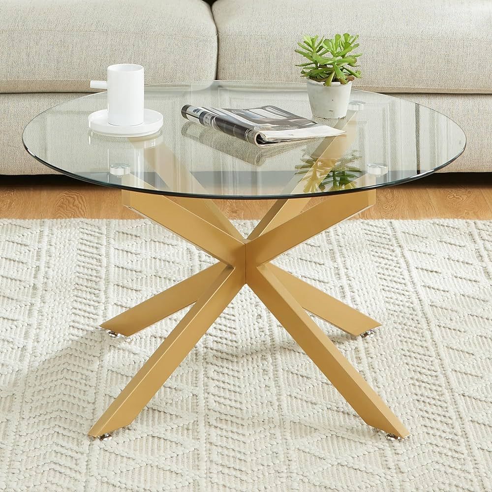 Round Glass Coffee Tables for Living Room, Home Office, Modern & Simple Center Table with Clear T... | Amazon (US)