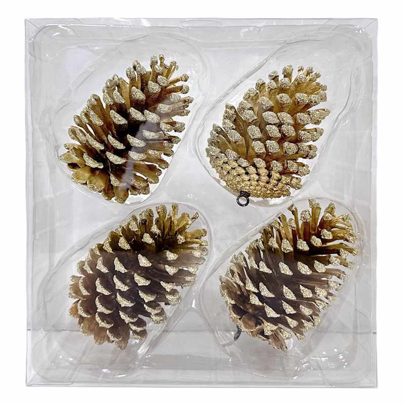 4-Count Gold Glitter Pinecones, 4.7" | At Home