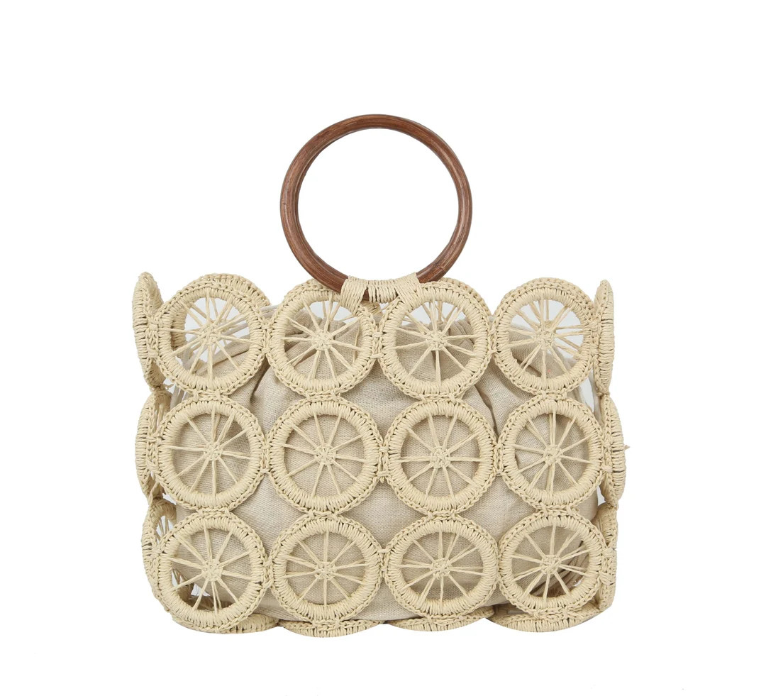 Crochet knitted Wooden Ring handle Handbag Satchel Woven Bag Cotton knitted Top handle Bag Tote S... | Etsy (US)