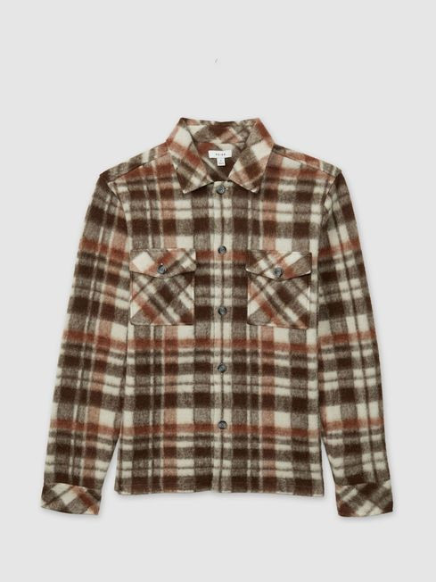 Patch-Pocket Checked Overshirt in Brown | Reiss US