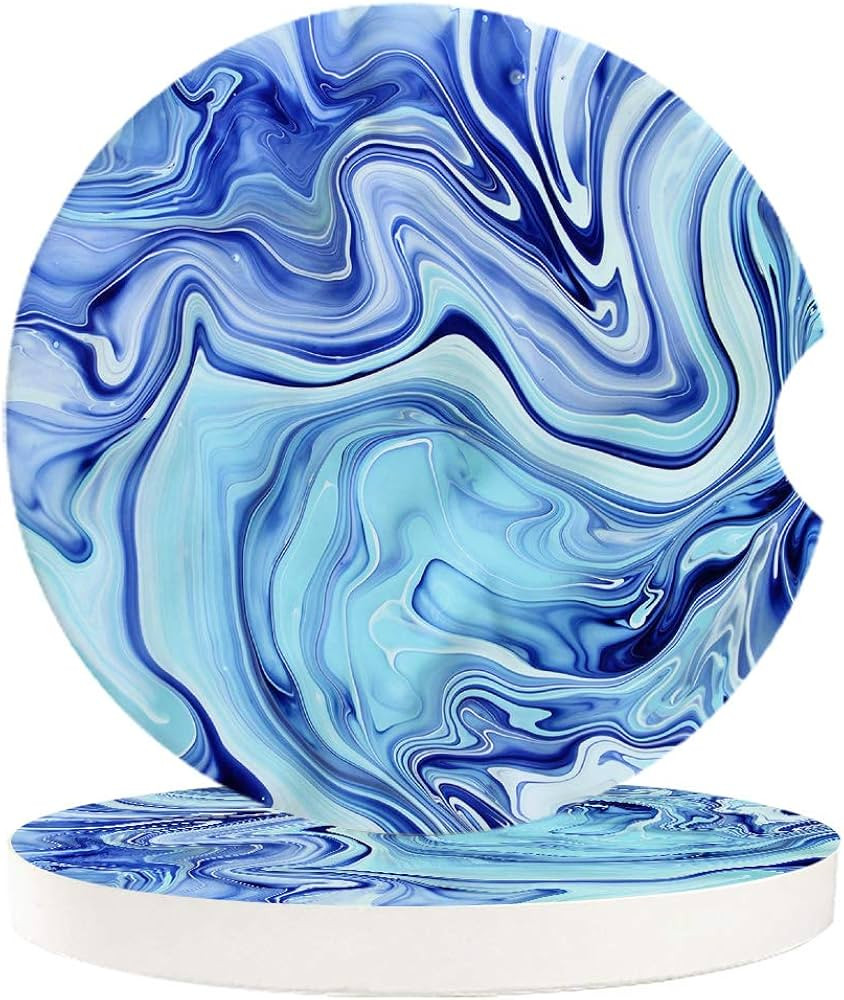 Absorbent Car Coasters for Cup Holders Set of 2, Blue Marble 2.56inch Ceramic Stone Drink Coaster... | Amazon (US)