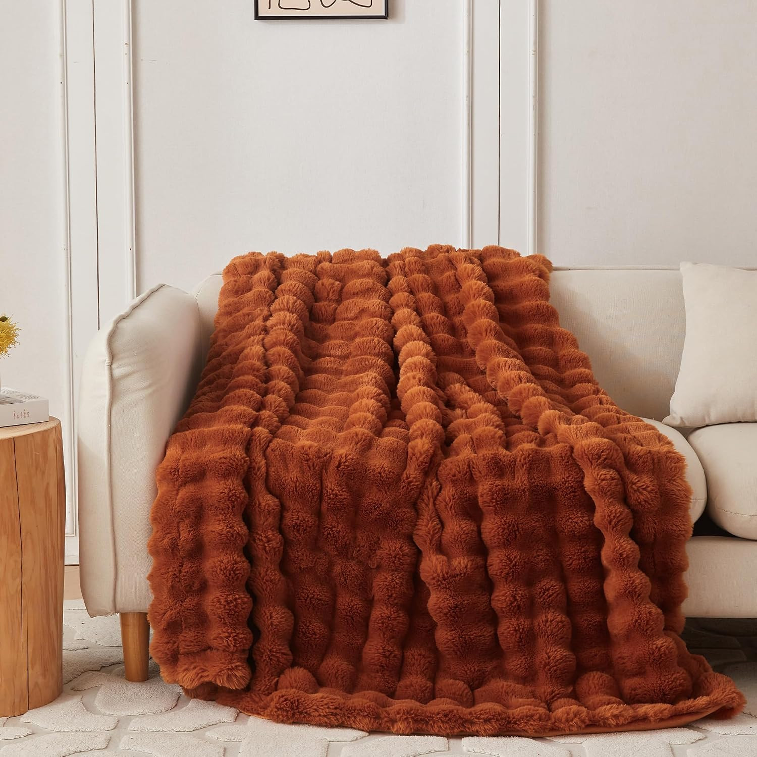 COOVA Soft Bubble Faux Fur Throw Blanket, 50"x60", Brown | Amazon (US)