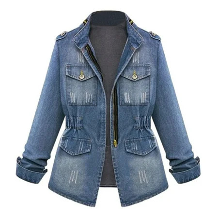 Ladies Size Denim Coat Casual Chain Pocket Oversize Jeans Jacket Plus Womens Women Suits & Sets Fitt | Walmart (US)