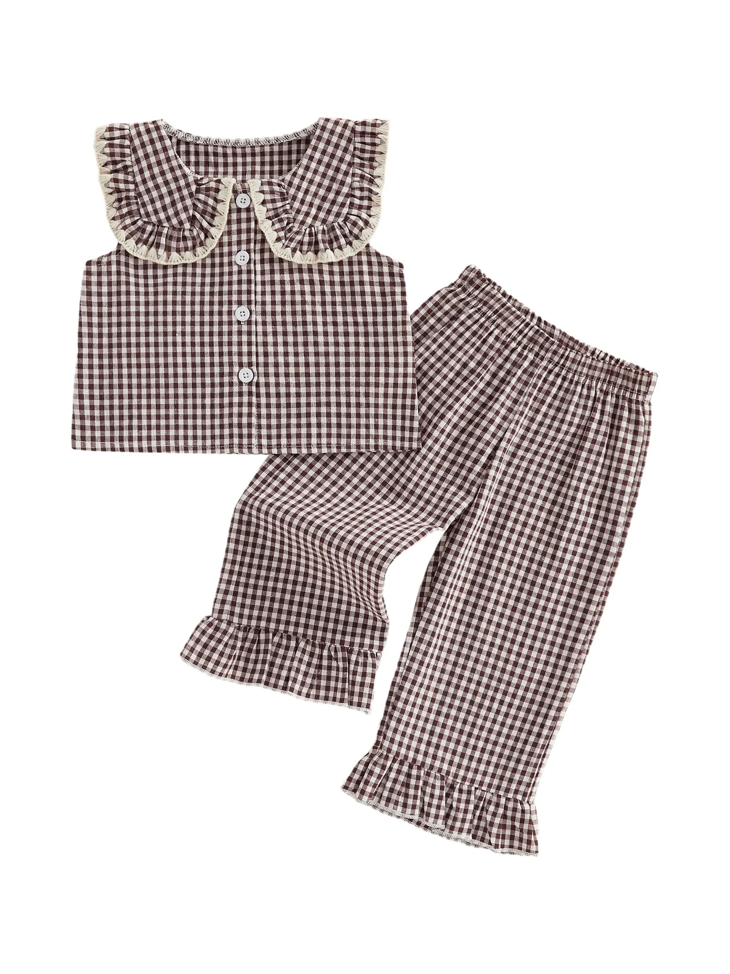 Loicainy Toddler Kids Girls Summer Outfits Plaid Clothes Set 12 18 24 Months 2T 3T 4T 5T Sleevele... | Walmart (US)
