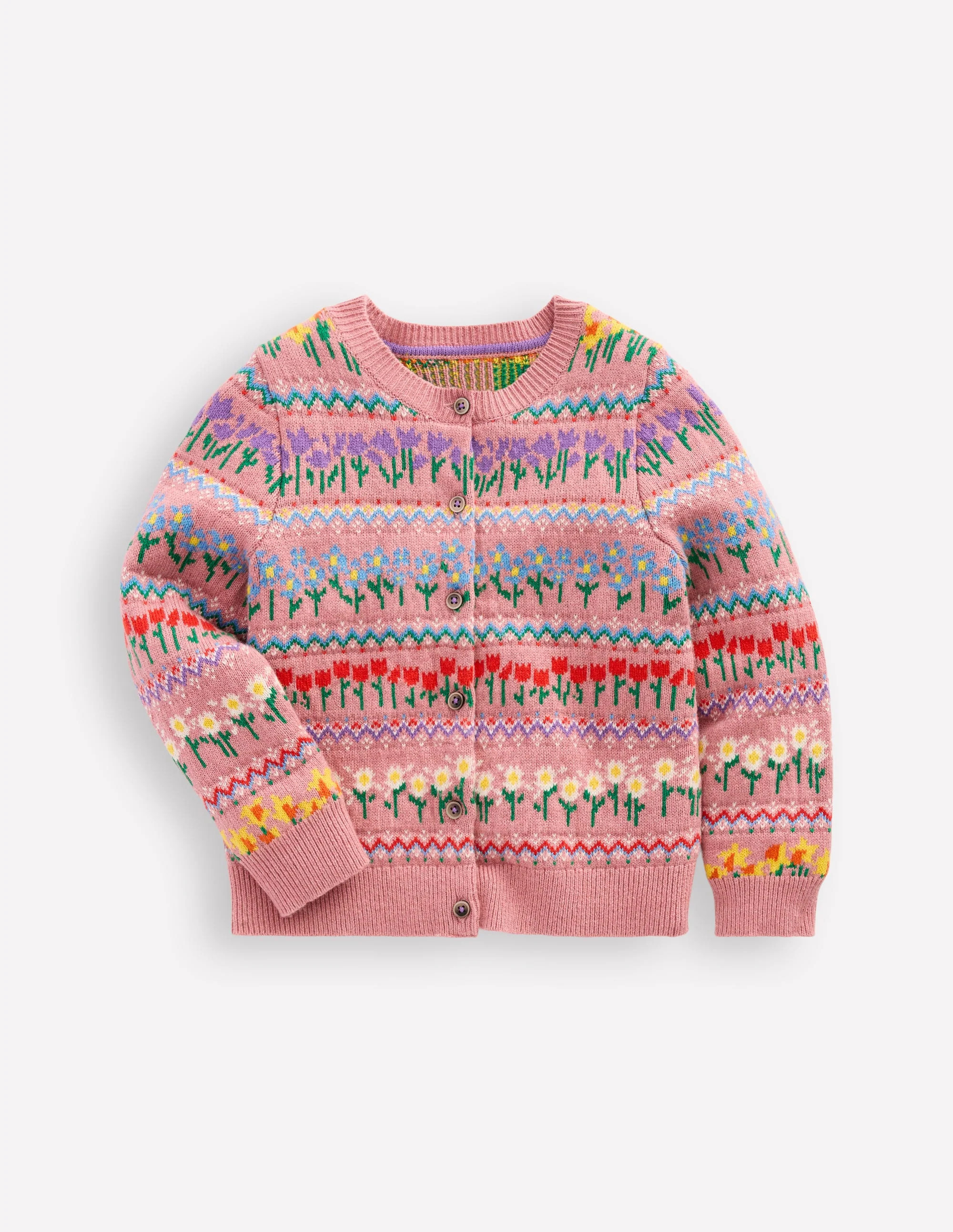 Edie Fair Isle Cardigan-Sea Pink Flowers | Boden (US)