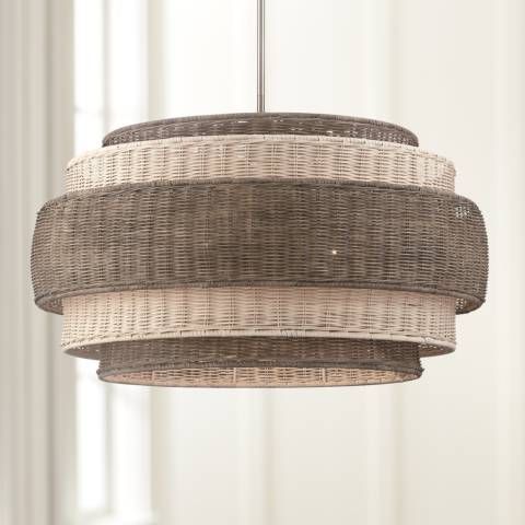 Montauck Bay 25 1/4"W Nickel w/ Rattan 5-Light Pendant Light | LampsPlus.com