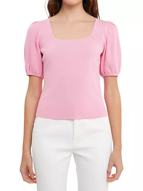 Knit Square Neck Puff Top | Saks Fifth Avenue