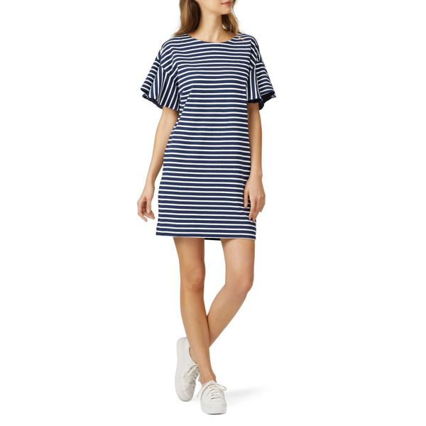 Kinly Striped Flutter Sleeve Dress print-white-blue | Rent the Runway