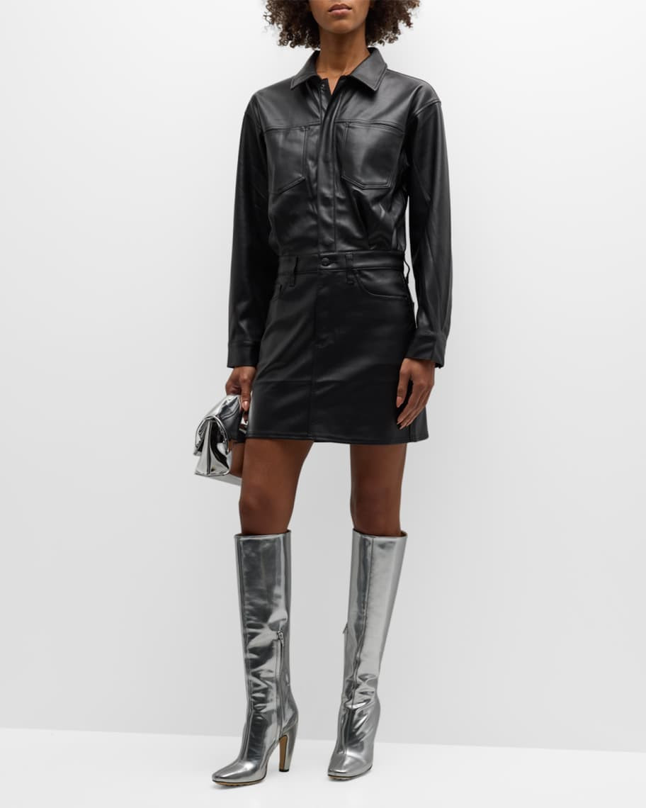 Nina Faux-Leather Mini Shirtdress | Neiman Marcus