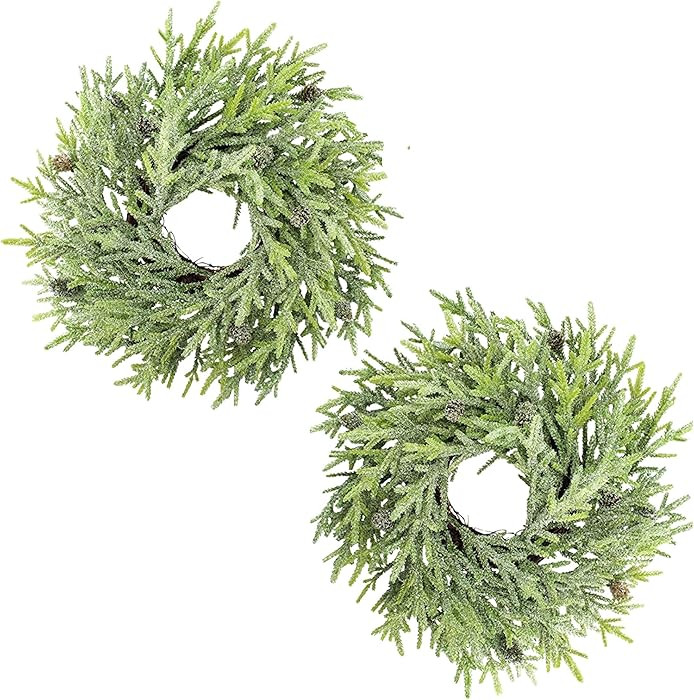 AuldHome Design Artificial Christmas Wreaths (2-Pack, 15-Inch); Evergreen Flocked Greenery w/Pine... | Amazon (US)